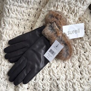 Surell Dark Brown Leather Gloves with Fur Trim